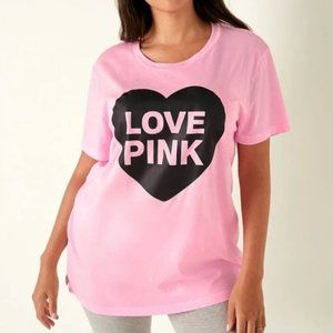 Victoria's Secret PINK Womens Campus Heart Short Sleeve T-Shirt Pink Black M NWT